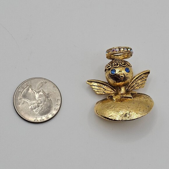 Vtg Brooch Signed Tortolani Guardian Angel Rhinestone Halo Blue Eye Pin Shoulder - Picture 15 of 15